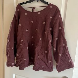 XL Madewell Embroidered Peplum Open Back Lightspun Cotton Top